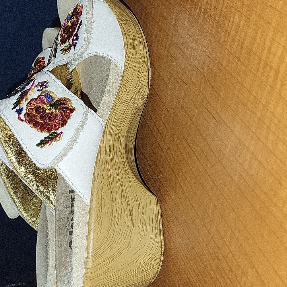 Alegria 8 8.5 Or 38 Embroidered White Sandals With Velcro - Picture 8 of 17